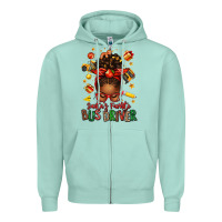 Seafoam santas favorite school bus driver afro messy bun Zipper Hoodie - texasbilliewilder