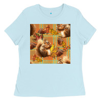 Baby Blue fall squirrel and plaid seamless Ladies Tee - BundleAndBundleShop