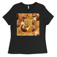 Fall Squirrel And Plaid Seamless Ladies Tee | Teevron