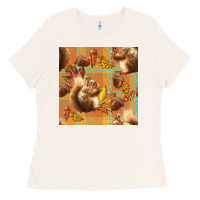 Bone fall squirrel and plaid seamless Ladies Tee - BundleAndBundleShop