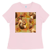 Bubblegum Pink fall squirrel and plaid seamless Ladies Tee - BundleAndBundleShop