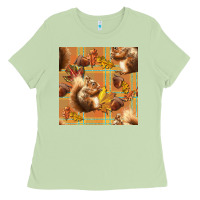 Matcha fall squirrel and plaid seamless Ladies Tee - BundleAndBundleShop
