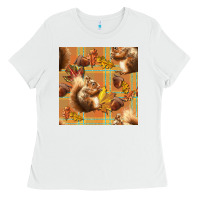 White fall squirrel and plaid seamless Ladies Tee - BundleAndBundleShop