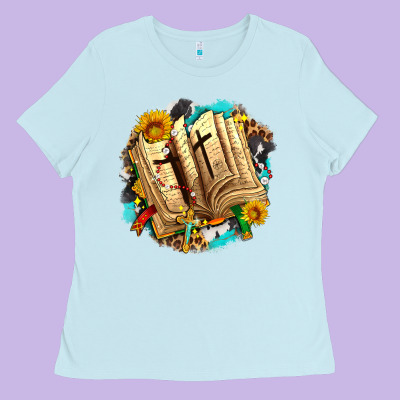 Cross With Bible And Sunflowers Ladies Tee Designed By Adodesignshop