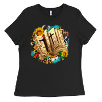 Black cross with bible and sunflowers Ladies Tee - AdoDesignShop