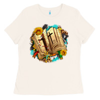 Bone cross with bible and sunflowers Ladies Tee - AdoDesignShop