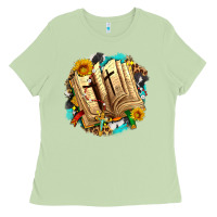 Matcha cross with bible and sunflowers Ladies Tee - AdoDesignShop