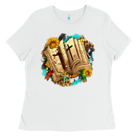 White cross with bible and sunflowers Ladies Tee - AdoDesignShop