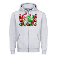 Heather Grey love christmas santa Zipper Hoodie - texasbilliewilder