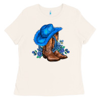 Bone valentines day blue boots cowgirl hat and roses Ladies Tee - AdoDesignShop
