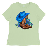 Matcha valentines day blue boots cowgirl hat and roses Ladies Tee - AdoDesignShop