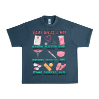 Midnight Navy god says i am nurse Urban Heavy Tee - MaliasSmallBusiness
