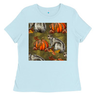 Baby Blue squirrel pumpkin seamless Ladies Tee - BundleAndBundleShop