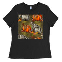 Black squirrel pumpkin seamless Ladies Tee - BundleAndBundleShop