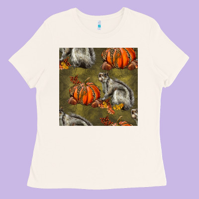Squirrel Pumpkin Seamless Ladies Tee Designed By Bundleandbundleshop