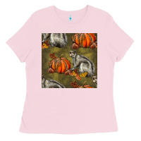 Bubblegum Pink squirrel pumpkin seamless Ladies Tee - BundleAndBundleShop