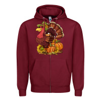 Burgundy Thanksgiving turkey with pumpkin and sunflower Zipper Hoodie - NancyCooperArtShop