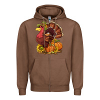 Chestnut Thanksgiving turkey with pumpkin and sunflower Zipper Hoodie - NancyCooperArtShop