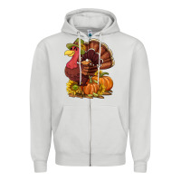 Dove Grey Thanksgiving turkey with pumpkin and sunflower Zipper Hoodie - NancyCooperArtShop