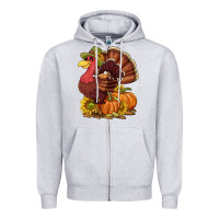 Heather Grey Thanksgiving turkey with pumpkin and sunflower Zipper Hoodie - NancyCooperArtShop