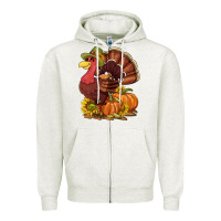 Oatmeal Heather Thanksgiving turkey with pumpkin and sunflower Zipper Hoodie - NancyCooperArtShop