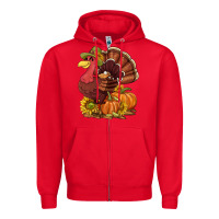 Red Thanksgiving turkey with pumpkin and sunflower Zipper Hoodie - NancyCooperArtShop