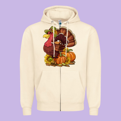 Thanksgiving Turkey With Pumpkin And Sunflower Zipper Hoodie Designed By Nancycooperartshop