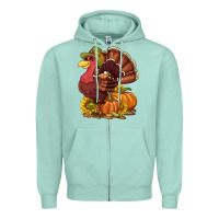 Seafoam Thanksgiving turkey with pumpkin and sunflower Zipper Hoodie - NancyCooperArtShop