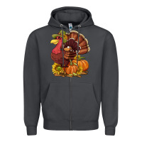 Smoke Thanksgiving turkey with pumpkin and sunflower Zipper Hoodie - NancyCooperArtShop