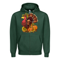 Sports Green Thanksgiving turkey with pumpkin and sunflower Zipper Hoodie - NancyCooperArtShop
