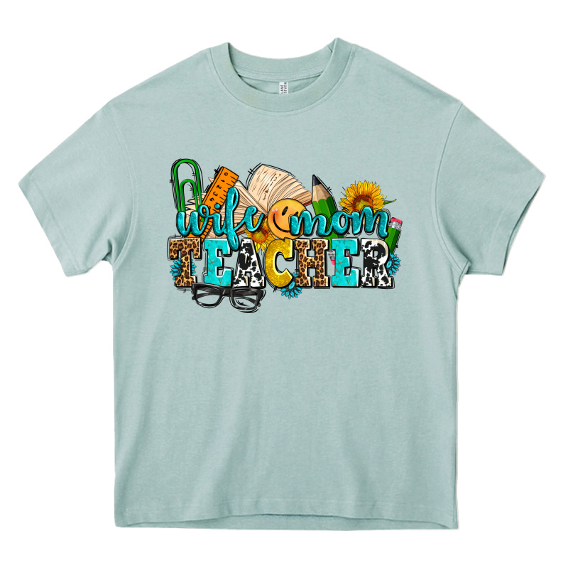 Wife Mom Teacher With Sunflowers Heavy Core Tee by AdoDesignShop | Teevron