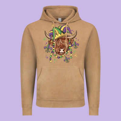 Mardi Gras Cow Vintage Hoodie Designed By Maliassmallbusiness