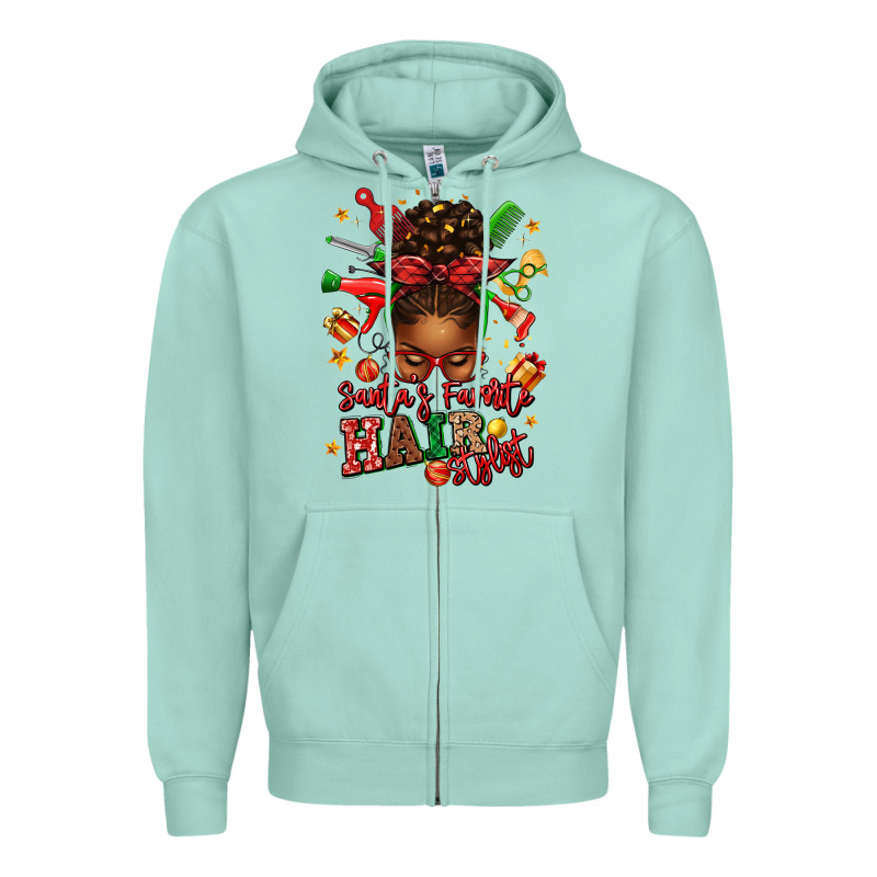 Santas Favorite Hair Stylist Afro Messy Bun Zipper Hoodie by texasbilliewilder | Teevron