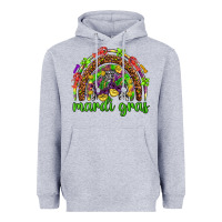 Heather Grey Mardi Gras rainbow and masks Heavyweight Hoodie - HowdyJamesFarm