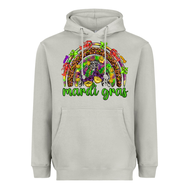 Mardi Gras Rainbow And Masks Heavyweight Hoodie by HowdyJamesFarm | Teevron