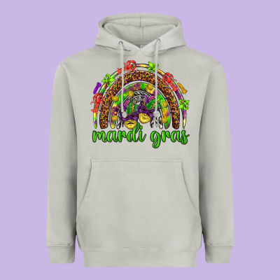 Mardi Gras Rainbow And Masks Heavyweight Hoodie Designed By Howdyjamesfarm