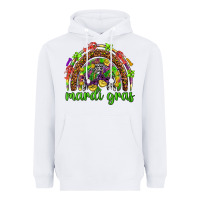 White Mardi Gras rainbow and masks Heavyweight Hoodie - HowdyJamesFarm
