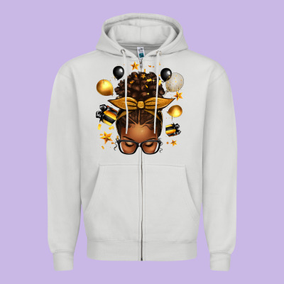 New Year's Eve Afro Messy Bun Zipper Hoodie Designed By Texasbilliewilder