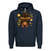 Navy new year's eve afro messy bun Zipper Hoodie - texasbilliewilder
