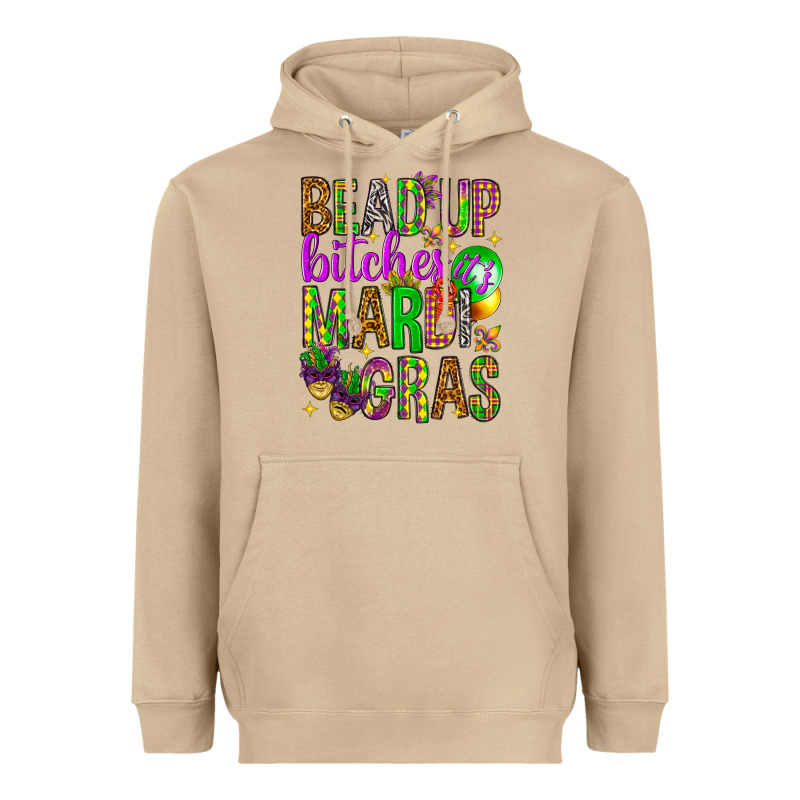 Bead Up Bitches It's Mardi Gras Heavyweight Hoodie by HowdyJamesFarm | Teevron