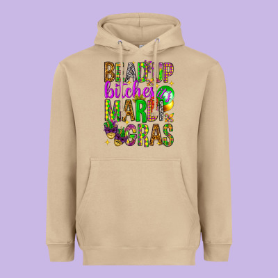 Bead Up Bitches It's Mardi Gras Heavyweight Hoodie Designed By Howdyjamesfarm