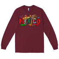 Burgundy colorful mexico collage Long Sleeve Tee - LillyAllenDesigns