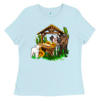 Baby Blue jesus holy night cows and sunflowers Ladies Tee - AdoDesignShop