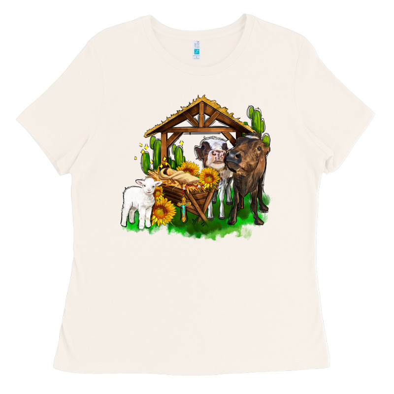Jesus Holy Night Cows And Sunflowers Ladies Tee by AdoDesignShop | Teevron