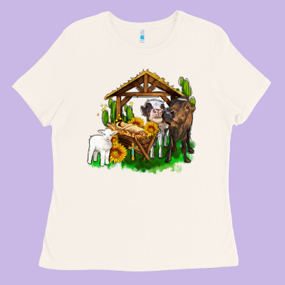 Jesus Holy Night Cows And Sunflowers Ladies Tee Designed By Adodesignshop