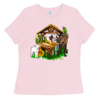Bubblegum Pink jesus holy night cows and sunflowers Ladies Tee - AdoDesignShop
