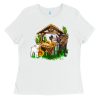 White jesus holy night cows and sunflowers Ladies Tee - AdoDesignShop