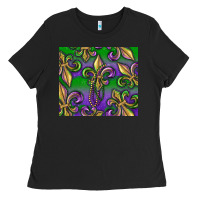 Black Mardi Gras Fleur De Lis Ladies Tee - RanaPortraitStore