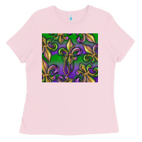 Bubblegum Pink Mardi Gras Fleur De Lis Ladies Tee - RanaPortraitStore