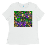 White Mardi Gras Fleur De Lis Ladies Tee - RanaPortraitStore